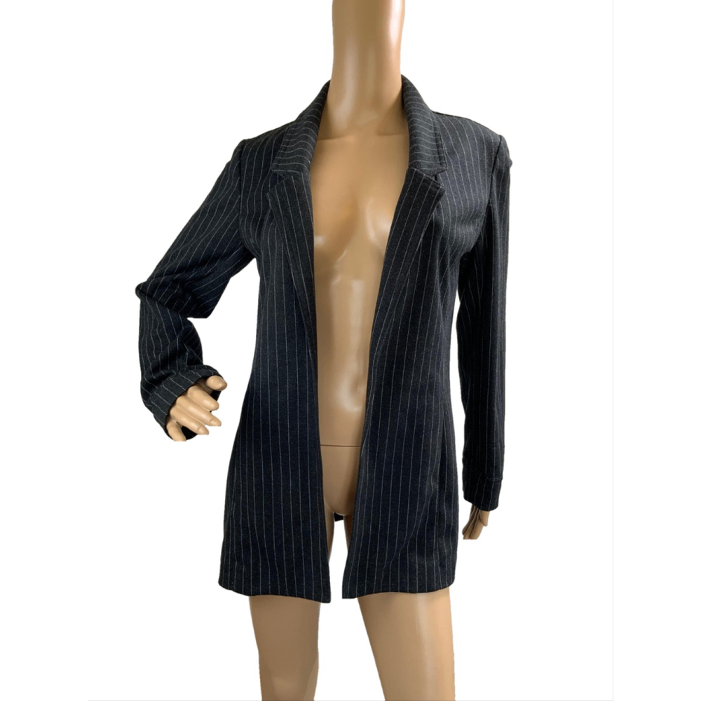 KUT From The Kloth Women's Open Front Blazer Sz Sm Gray Pinstripe Knotched Lapel